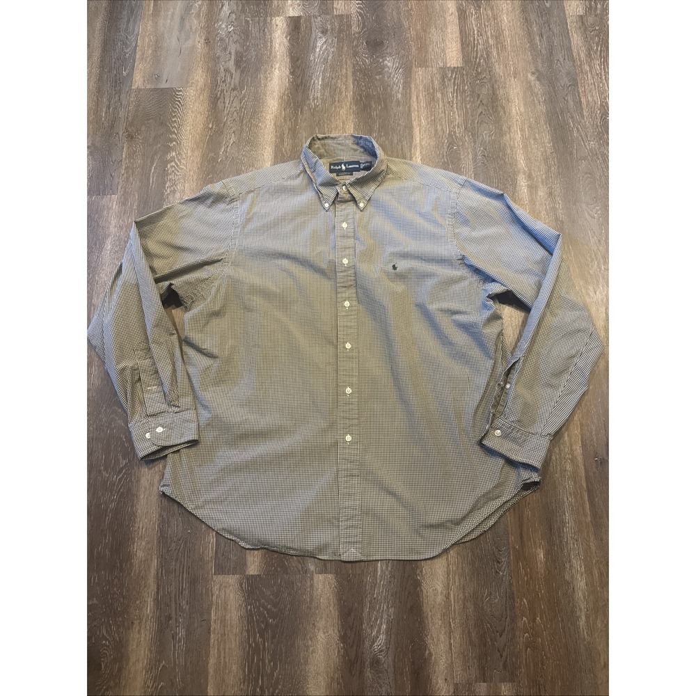 Ralph Lauren Classic Fit Men's XL Green Brown Gingham Check Button Down Shirt